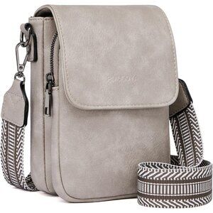 Womens A-cream Gray Leather Purses Imported Magnetic Snap Crossbody Zipper Bag